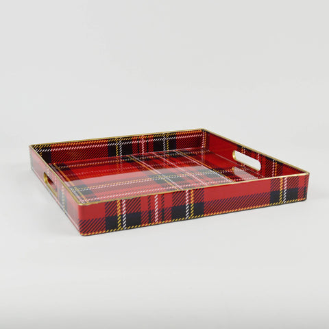 Red Tartan Plaid Square Resin Serving Tray