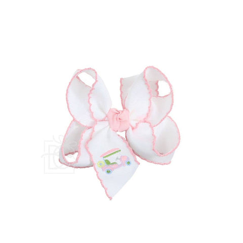 EMBROIDERED GOLF CART CROCHET EDGE HAIR BOW
