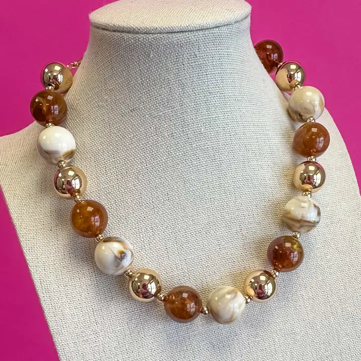 Chunky Brown & Cream Beaded Necklace