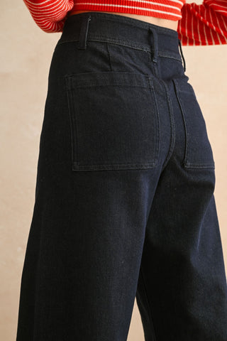 Indigo Denim Straight Wide Leg Pants