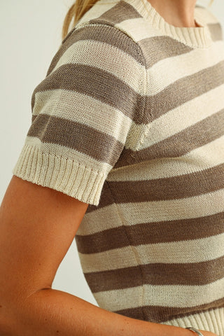 Striped Knitted Short Sleeve Top