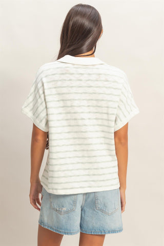 Striped Collared V-Neck Top