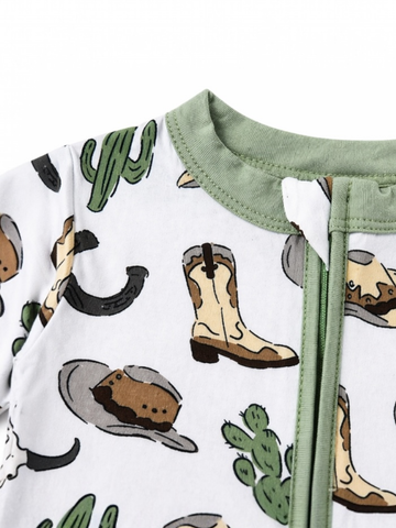 2-Way Zip Romper, Cowboy Country