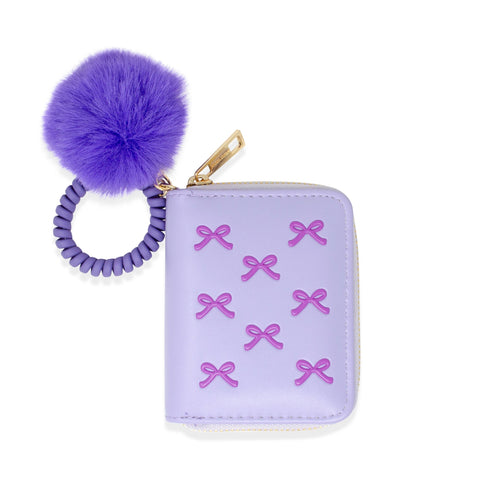 3D Bow Pom Pom Zip Wallet
