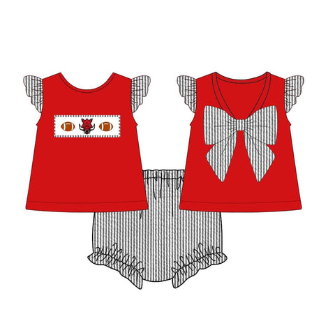 Collegiate Embroidered Seersucker Girl Diaper Set