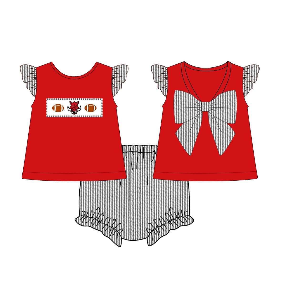 Collegiate Embroidered Seersucker Girl Diaper Set