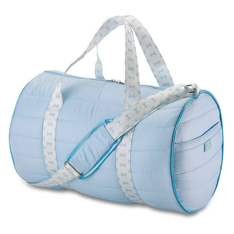 Blue Puffer Duffle Bag with Blue Bow Strap