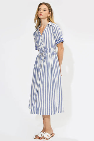 AR | Evette Y/D Striped Short Sleeves Midi Dress in Blue/White
