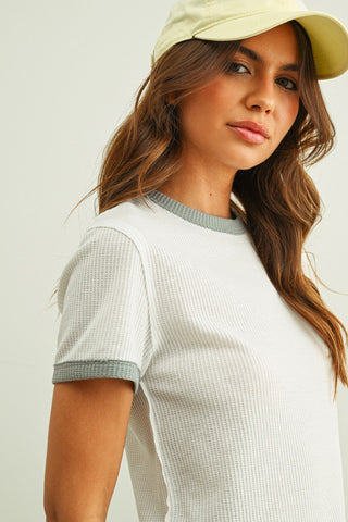 Color Combo Waffle Fabric Top