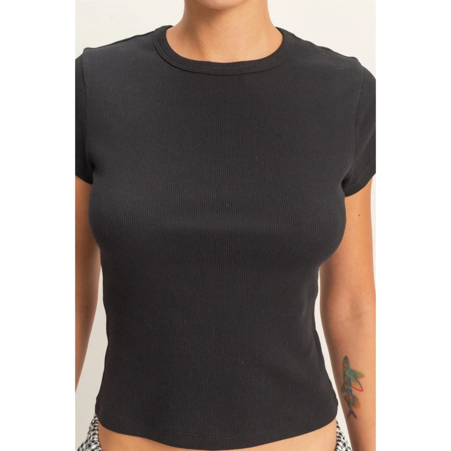 Basic Ribbed Short Sleeve Top