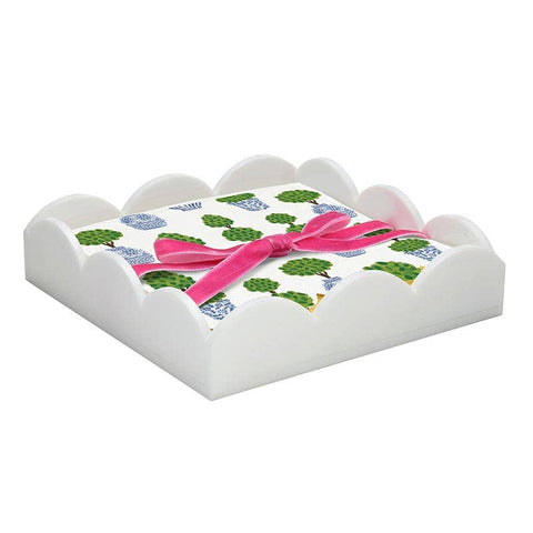 Acrylic Cocktail Napkin Tray + Napkins - Topiaries