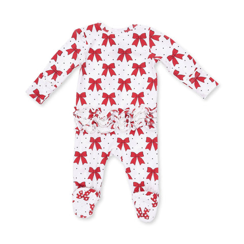 Festive Bows - 2 Way Ruffle Back Zipper Footie