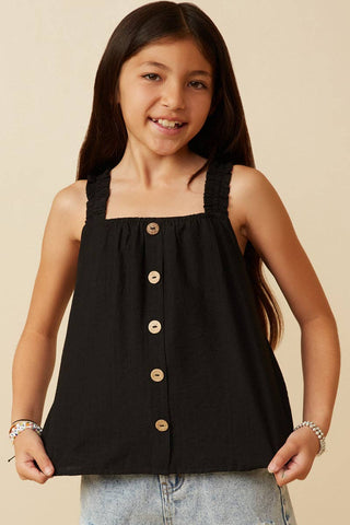 Hayden | Girls Button Detail Ruffle Strap Tank