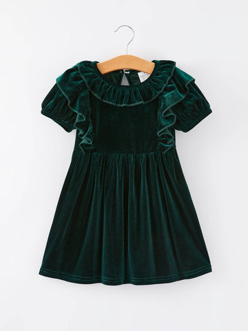 Christmas Dark Green Velvet Girls Dress