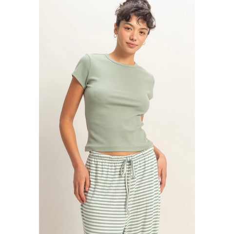 Basic Ribbed Short Sleeve Top