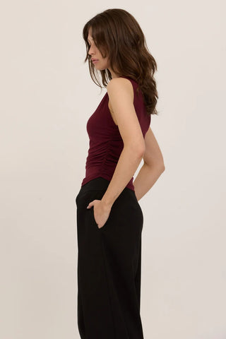 Project Social T | Wyatt Ruched Side Tank in Dark Cherry