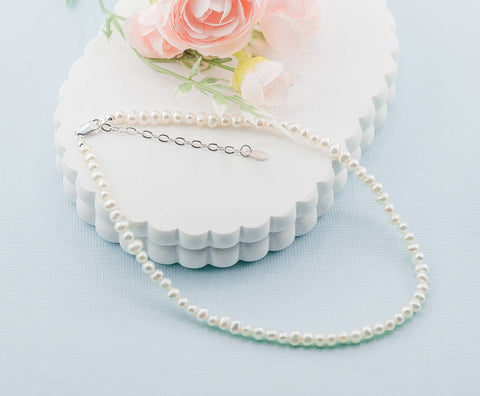 Girls Sterling Silver Strand of Pearls Kids Necklace
