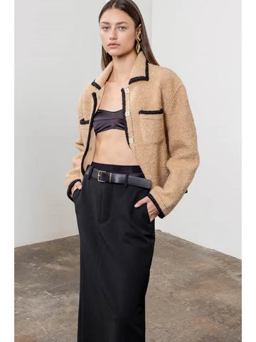 Faux Sherpa Contrast Edge Jacket