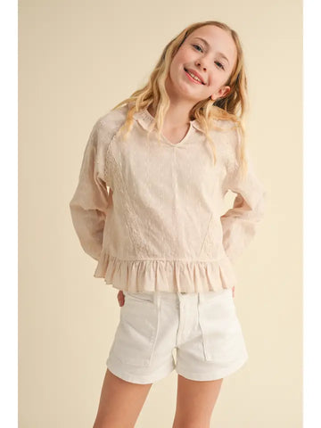 Raglan Lace Trim Blouse