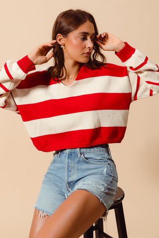 Stripe Knitted V- Neck Loose Fit