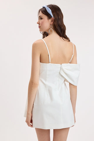 One Side Loop & Drape Mini Dress with White