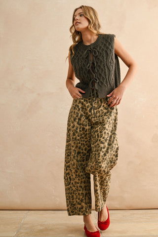 Tie Front Cable Knitted Vest