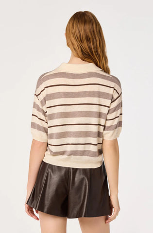 ASTR | Scottie Striped Knit Polo Sweater in Cream Brown Stripe