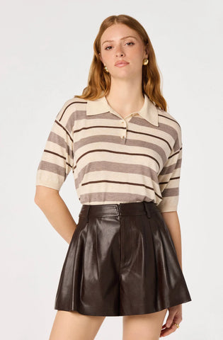 ASTR | Scottie Striped Knit Polo Sweater in Cream Brown Stripe