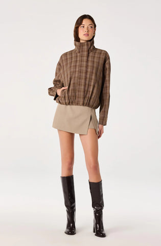 ASTR | Cooper Funnel Collar Bomber Jacket in Brown Plaid