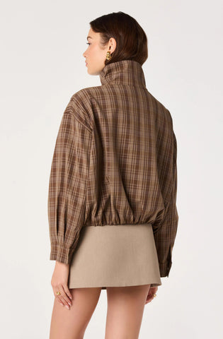 ASTR | Cooper Funnel Collar Bomber Jacket in Brown Plaid