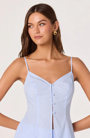 ASTR | Rena Tunic Top inch Blue Pinstripe