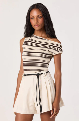 ASTR | Sofia Sweater Top in Cream Brown Stripe