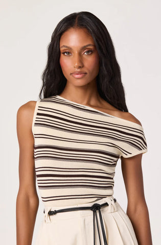 ASTR | Sofia Sweater Top in Cream Brown Stripe