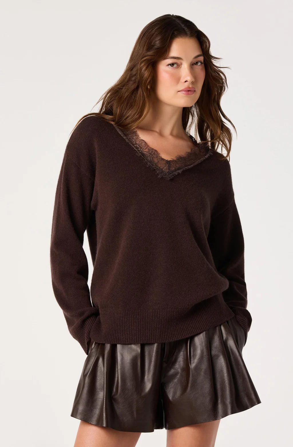 ASTR | Jadyn Lace-Trim V-Neck Sweater