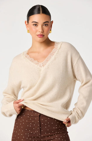 ASTR | Jadyn Lace-Trim V-Neck Sweater