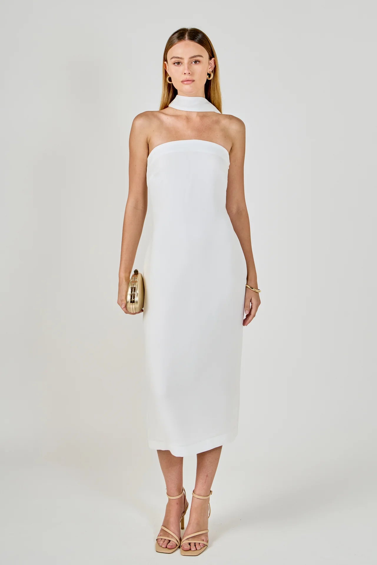 ER | Choker Tie Midi Dress in White