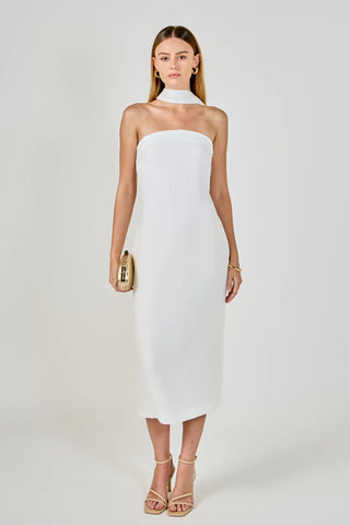 ER | Choker Tie Midi Dress in White