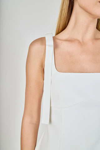 ER | Bow Tie Scoop Neck Mini Dress in White