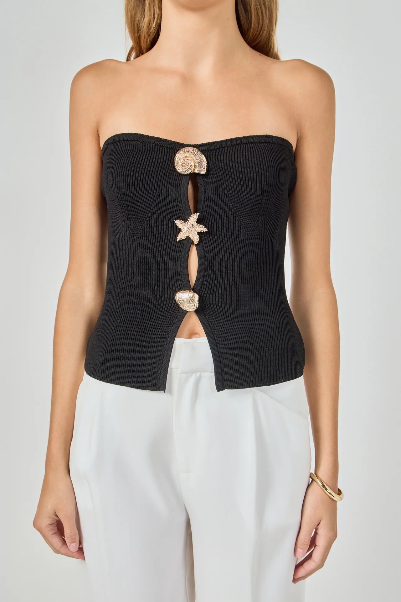 ER | Seashell Trim Tube Knit Top in Black