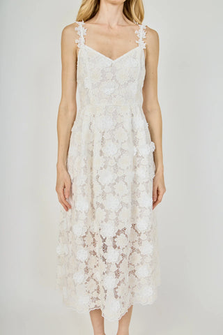 ER | Floral Embroidered Lace Cami Midi Dress in Ivory