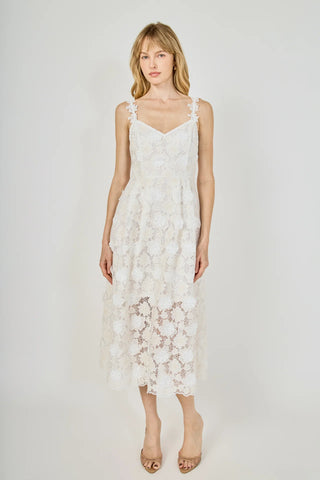 ER | Floral Embroidered Lace Cami Midi Dress in Ivory