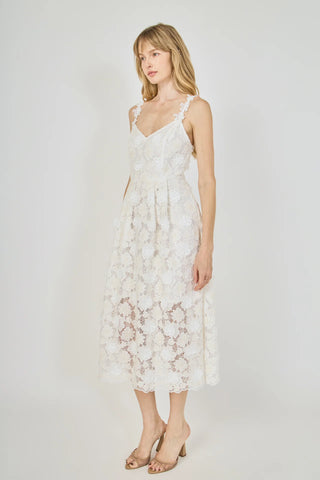 ER | Floral Embroidered Lace Cami Midi Dress in Ivory