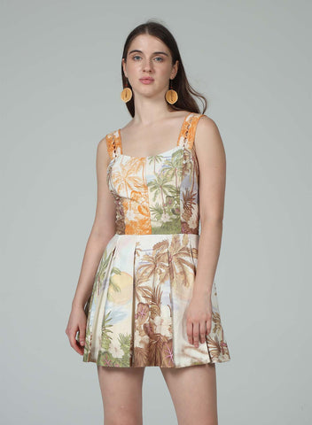 Aylaya | Nevaeh A-Line Thin Straps Pleating Mini Dress in Beach Threecolor
