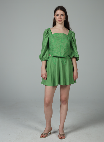 Aylaya | Kimberly Short-Waisted Embroidery Top in Iris