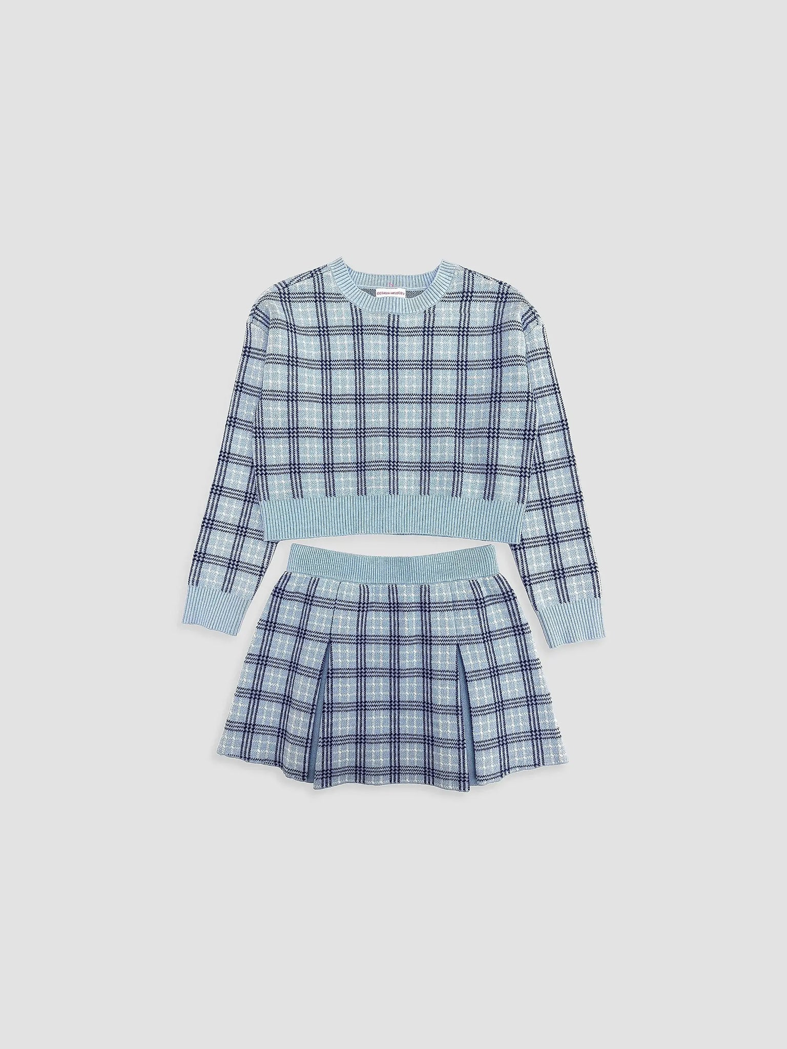 Girl's 2-Piece Sweater & Skirt Set | Blue Plaid