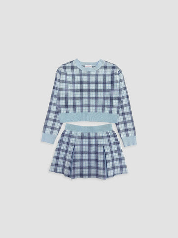 Girl's 2-Piece Sweater & Skirt Set | Blue Plaid