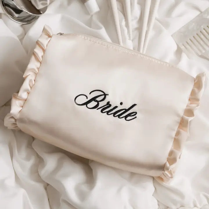 Embroidered Bride Satin Cosmetic Bag
