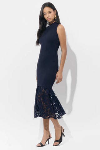 Adelyn Rae | Brielle Mock Neck Rib Knit Lace Dress