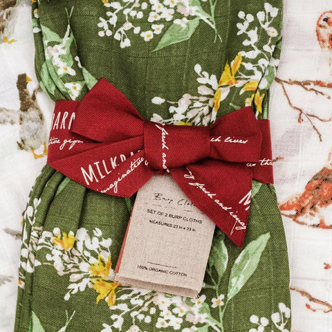 Milkbarn | Green Floral Bamboo Muslin Burp Cloth Set
