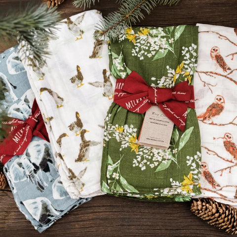 Milkbarn | Green Floral Bamboo Muslin Burp Cloth Set